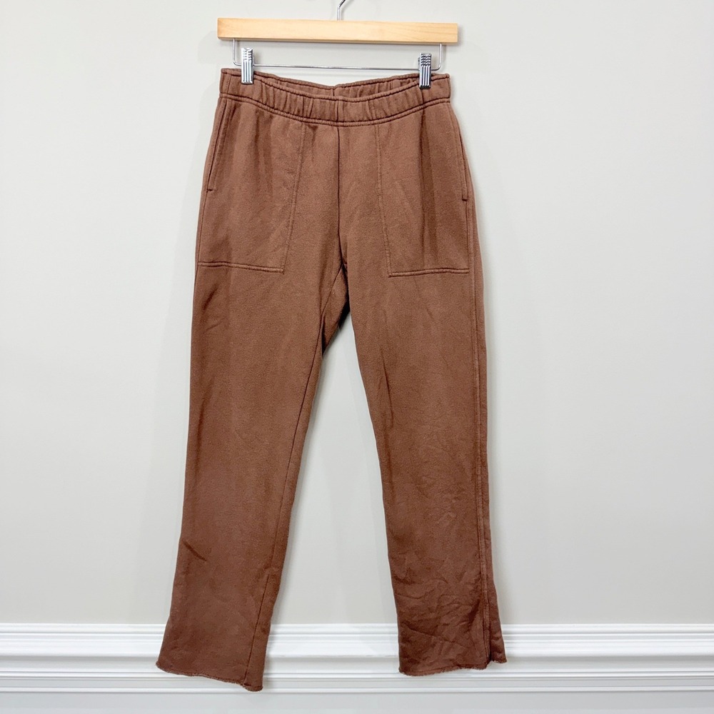 Aerie Women Small Brown Sweatpants Straight Leg Pull On DIstressed Lounge Casual